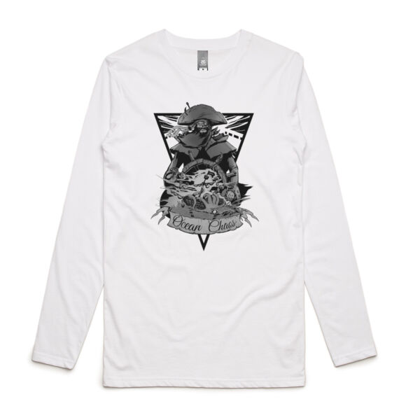 OCEAN CHAOS - B/W - Mens Ink Longsleeve Tee Thumbnail